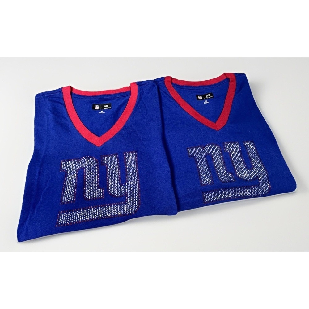 NFL Team Apparel Shirt Women XL New York Giants Football Studs Logo LOT OF 2 NEW
